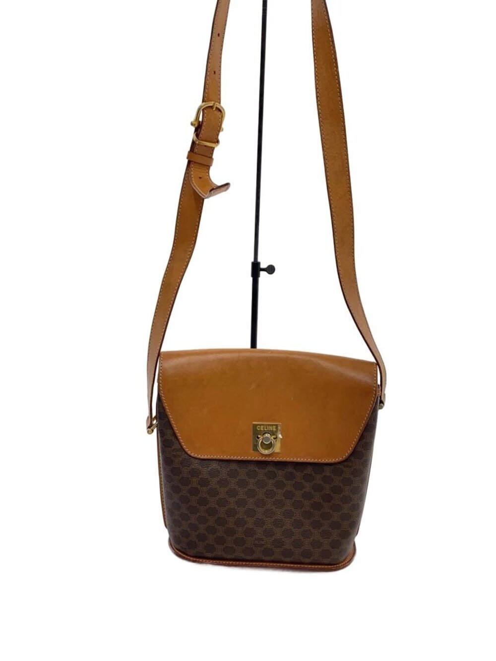 Celine Macadam Shoulder Bag Leather Brown All over